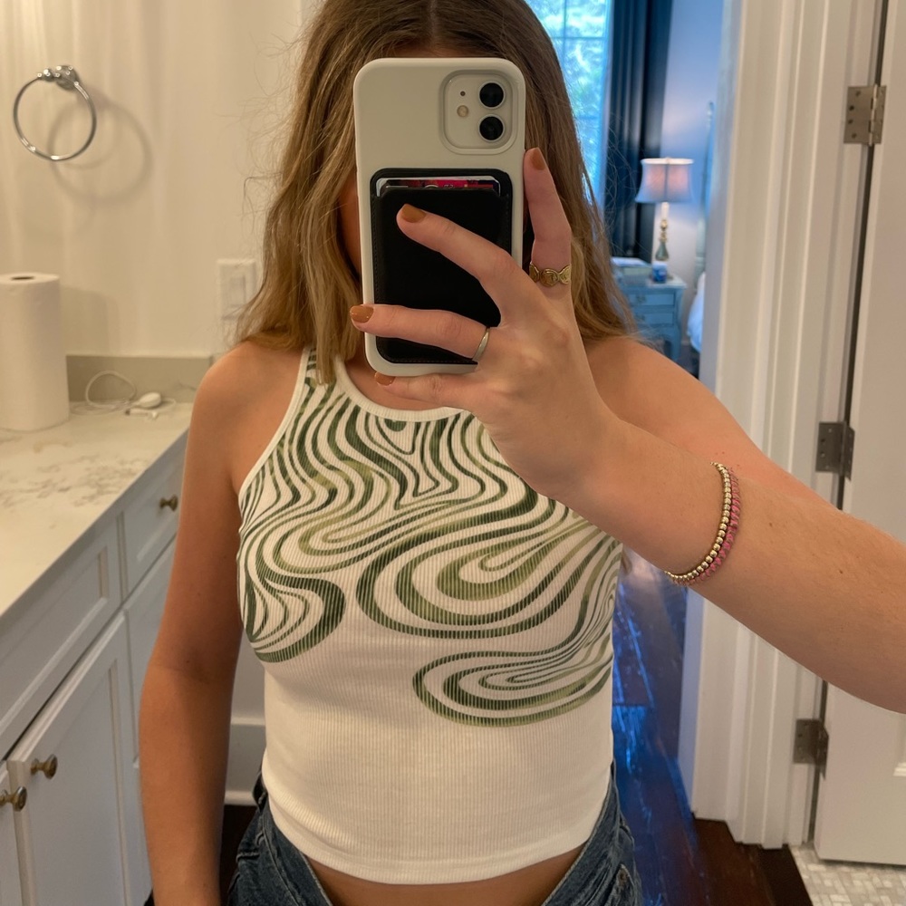 green + white tank top